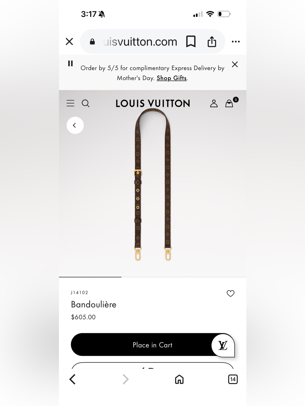 Louis Vuitton Brown Monogram Bandoulire Strap With Shoulder Pad